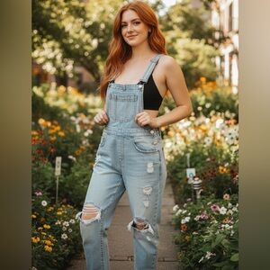 Light Blue Distressed Denim Overalls